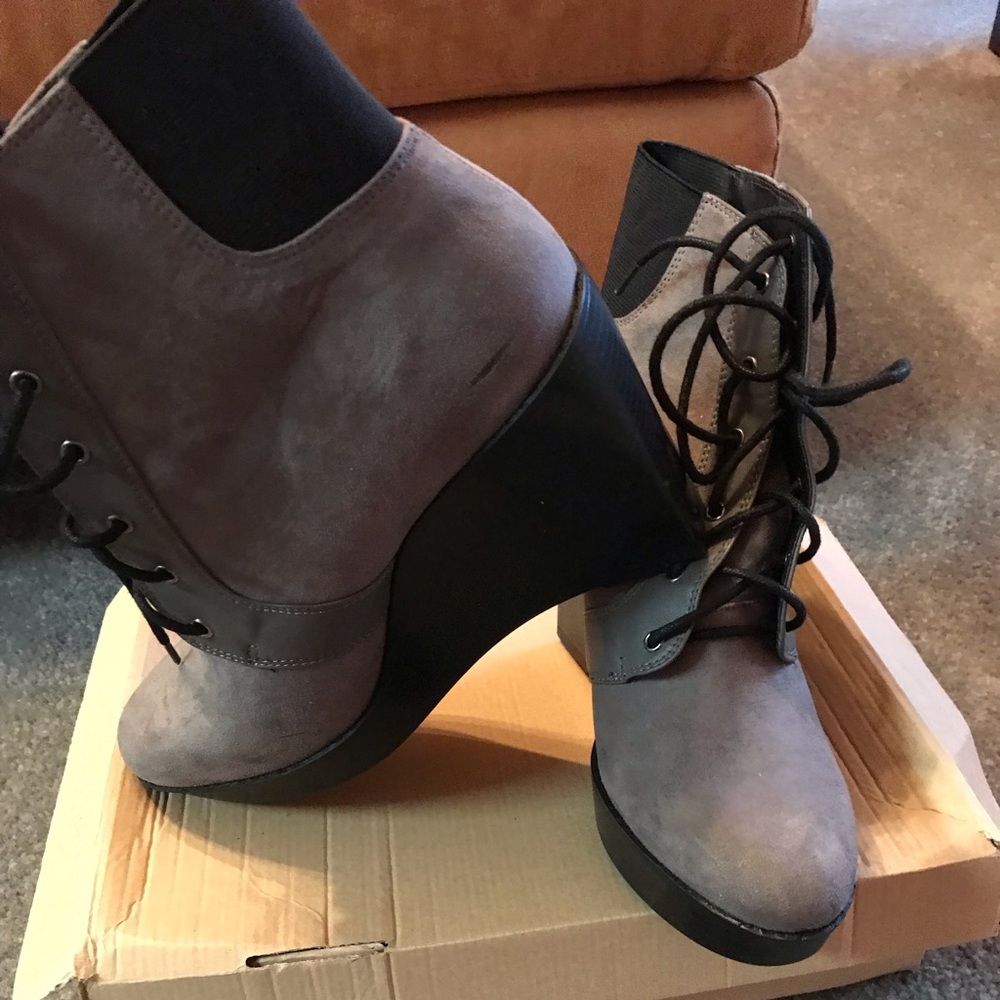 Wedge lace up booties